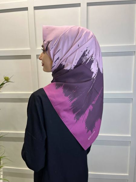  Eflatun Scarf Dijital Baskı Renkli Rayon Eşarp 00749 AÇIK MÜRDÜM