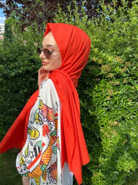 Loryan Scarf İnna Tombi Vual Jakarlı Şal 02049 MERCAN