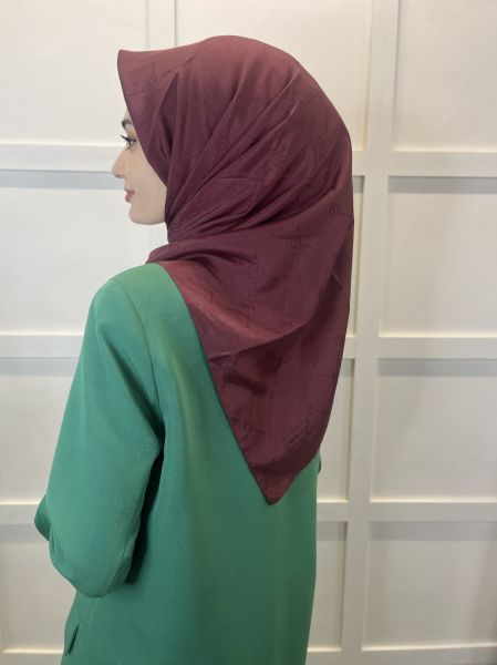 Jakarlı Monogram Eşarp, Piramit Monogram, Desenli Eşarp 01009 BORDO