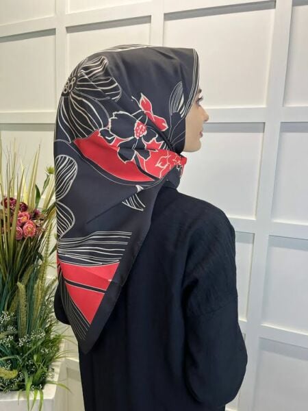 Magenta Scarf Digital Printing Bud Pattern Rayon Scarf 00749 RED