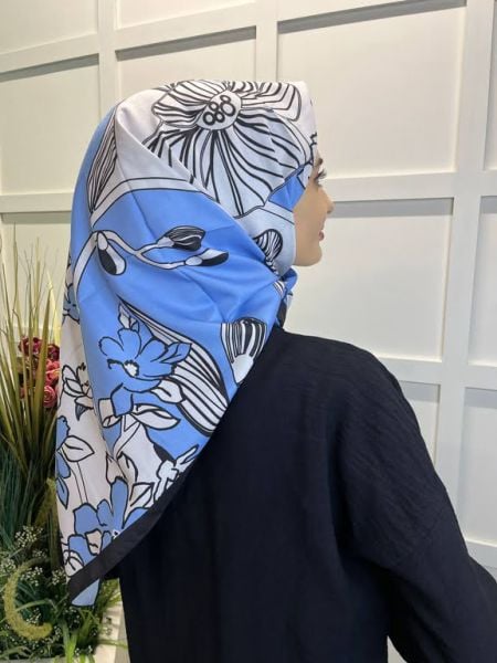 Magenta Scarf Digital Printing Bud Pattern Rayon Scarf 00749 LIGHT BLUE