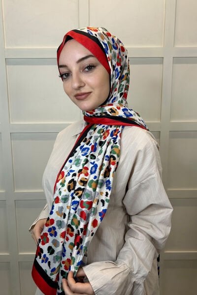 Quare Silky Shawl Floral Patterned Hijab Shawl 01105 RED