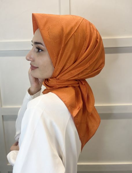 Jacquard Monogram Scarf, Pyramid Monogram, Patterned Scarf 01009 ORANGE