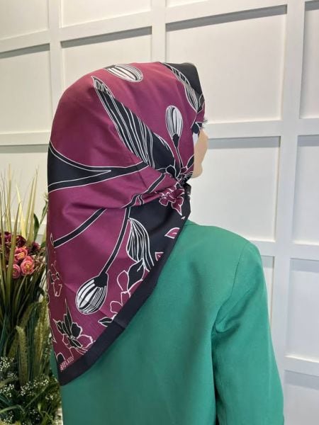 Magenta Scarf Digital Printing Bud Pattern Rayon Scarf 00749 CHERRY