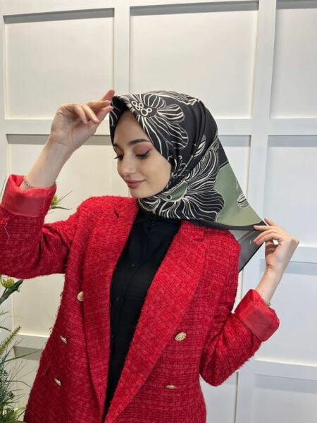 Magenta Scarf Digital Printing Bud Pattern Rayon Scarf 00749 KHAKI