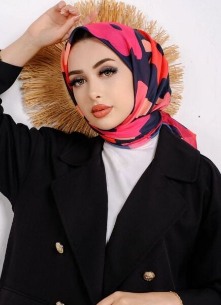 Lilac Scarf Cotton Flower Patterned Scarf 00588 CHERRY