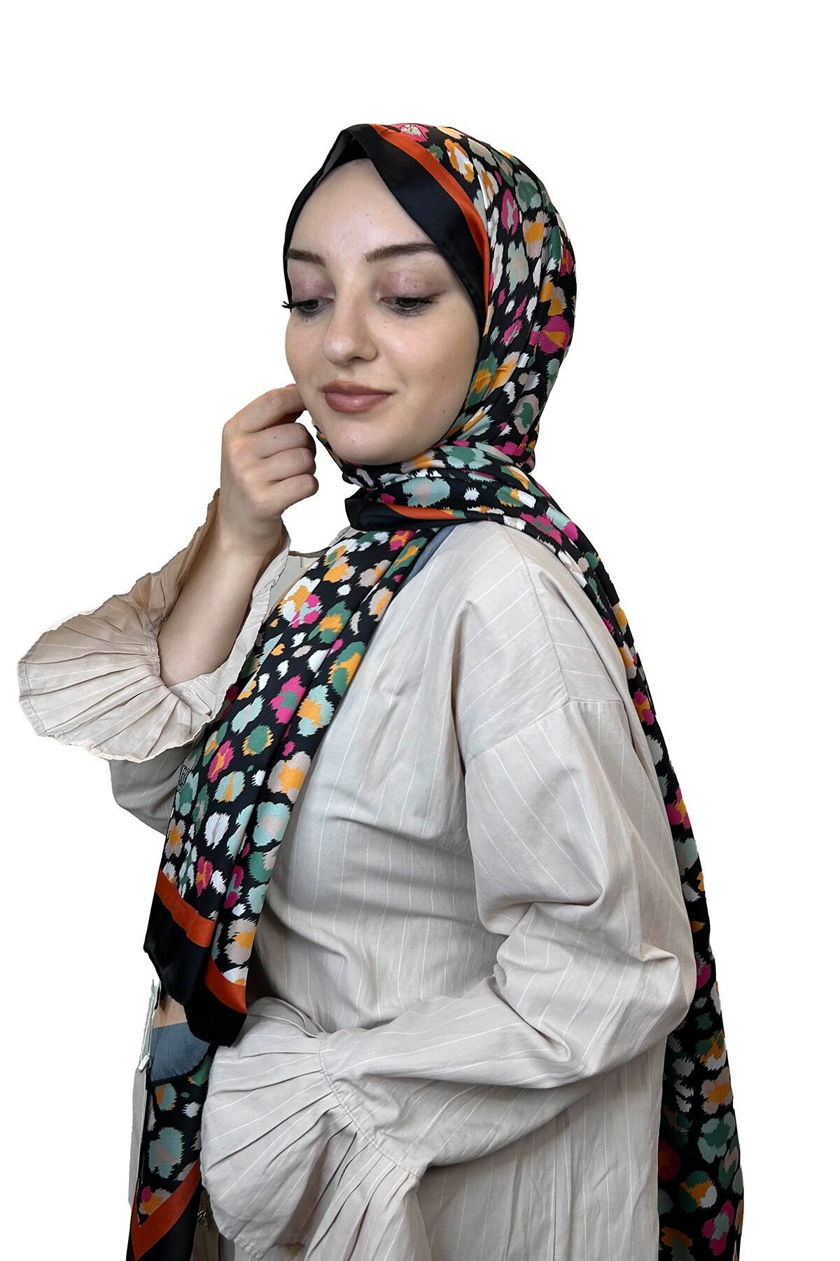 Quare Silky Shawl Floral Patterned Hijab Shawl 01105 TILE