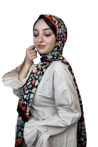Quare Silky Shawl Floral Patterned Hijab Shawl 01105 TILE