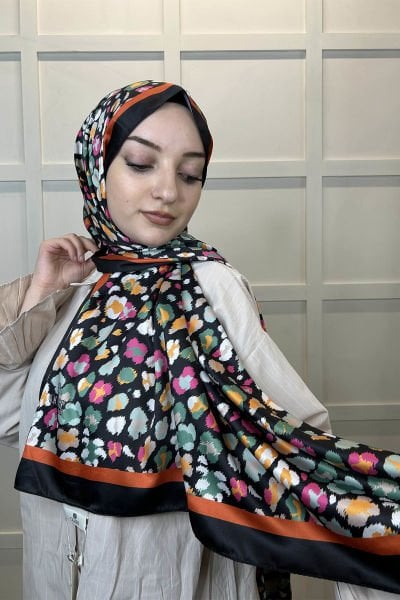 Quare Silky Shawl Floral Patterned Hijab Shawl 01105 TILE