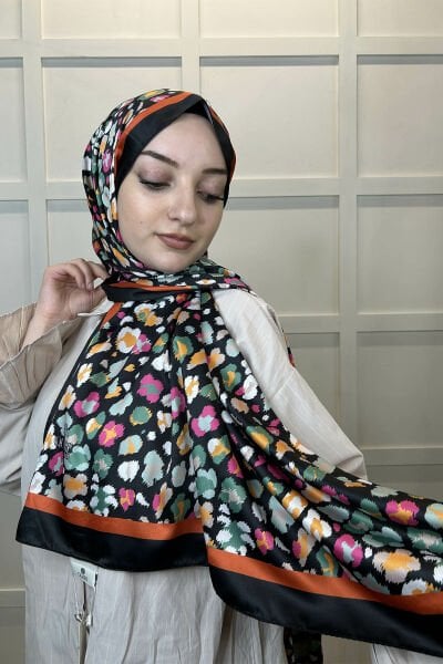 Quare Silky Shawl Floral Patterned Hijab Shawl 01105 TILE