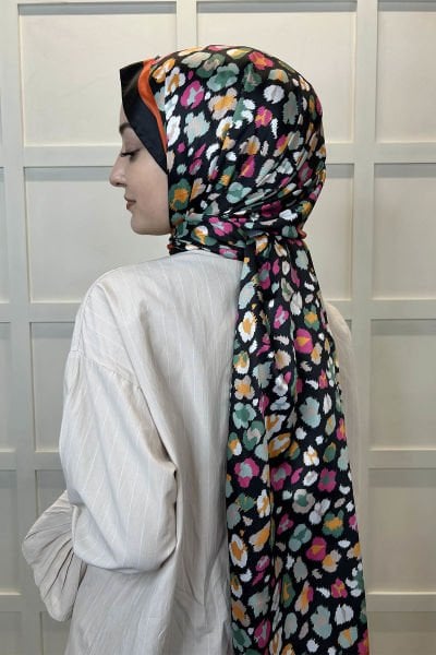 Quare Silky Shawl Floral Patterned Hijab Shawl 01105 TILE