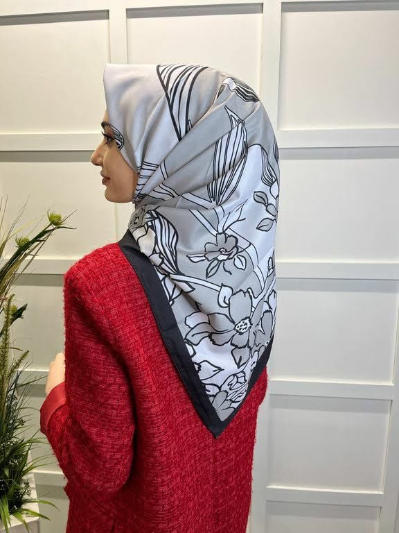 Lilac Scarf Digital Printing Bud Pattern Rayon Scarf 00749 SMOKED