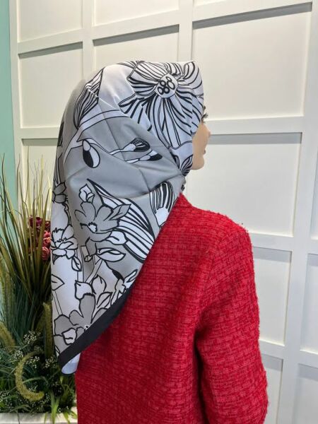 Lilac Scarf Digital Printing Bud Pattern Rayon Scarf 00749 SMOKED