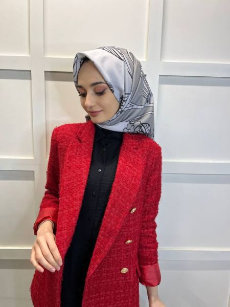  Eflatun Scarf Dijital Baskı Tomurcuk Desen Rayon Eşarp 00749 FÜME