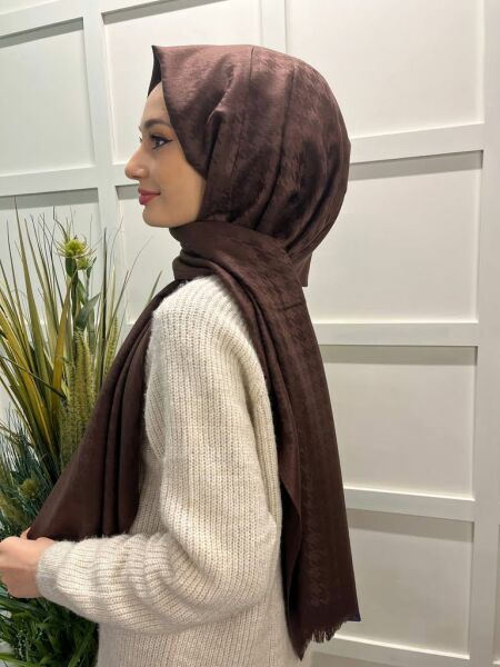 Arwella Kazayağı Desenli Yün Kaşmir Şal 00690 KAHVERENGİ