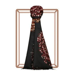 İpekevi Dahlia Patterned 100% Silk Shawl 08028 BLACK