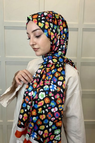 Quare Silky Shawl Floral Patterned Hijab Shawl 01105 ORANGE