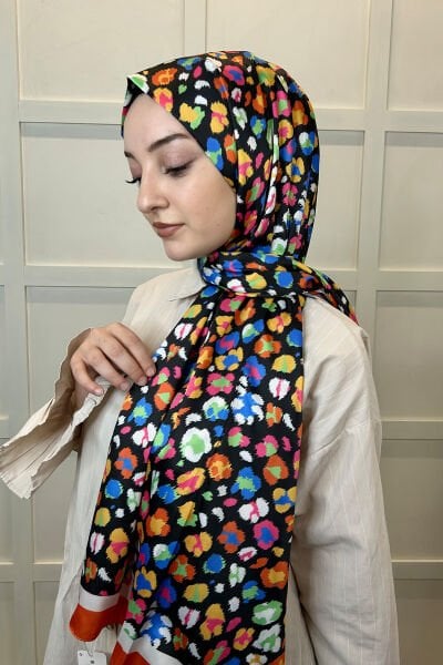 Quare Silky Shawl Floral Patterned Hijab Shawl 01105 ORANGE