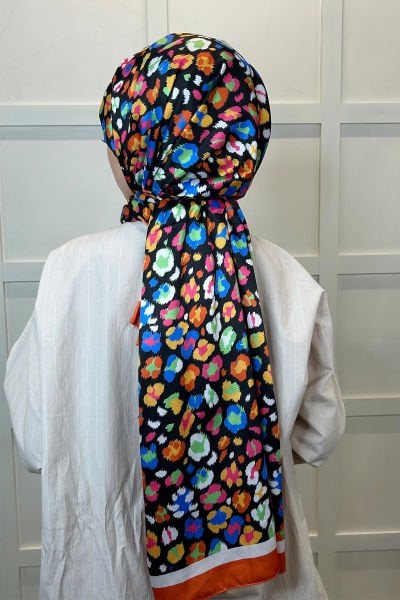 Quare Silky Shawl Floral Patterned Hijab Shawl 01105 ORANGE