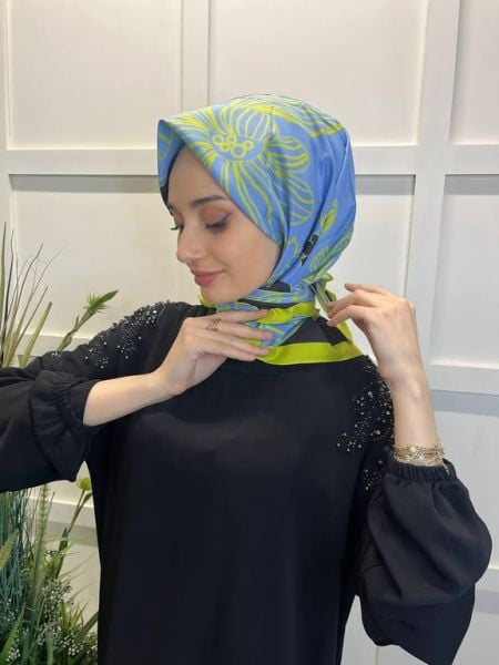 Magenta Scarf Digital Printing Bud Pattern Rayon Scarf 00749 NEON YELLOW