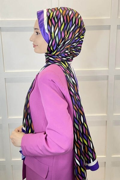 Quare Silky Shawl Stripe Pattern Stylish Hijab Shawl 01106 PURPLE