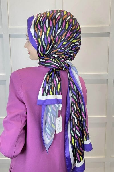 Quare Silky Shawl Stripe Pattern Stylish Hijab Shawl 01106 PURPLE
