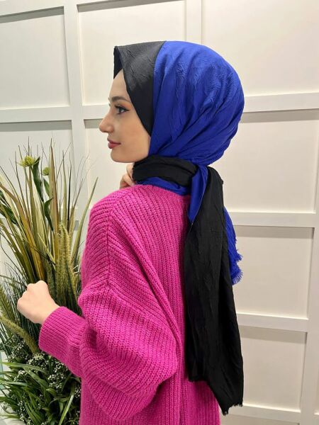 Loryan Scarf Çift Renk Bambu Kraş Şal 00693 SİYAH SAKS