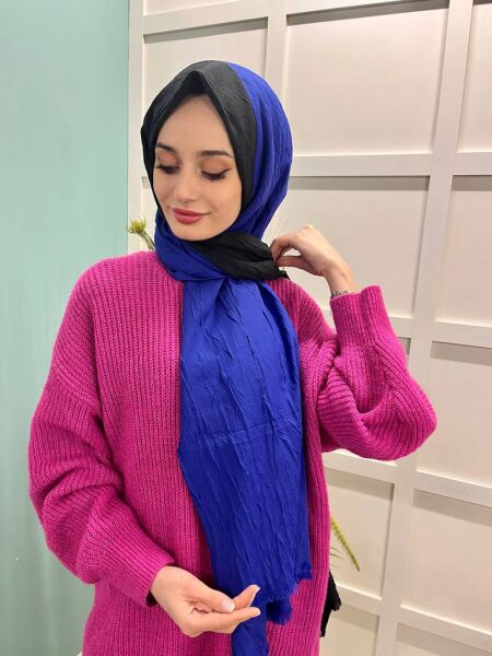 Loryan Scarf Çift Renk Bambu Kraş Şal 00693 SİYAH SAKS