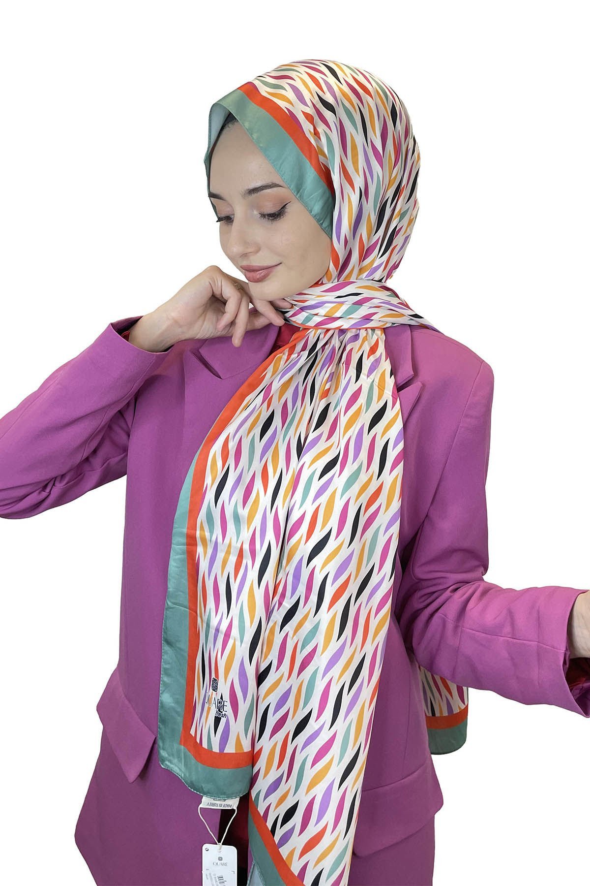 Quare Silky Shawl Stripe Pattern Stylish Hijab Shawl 01106 WATER GREEN