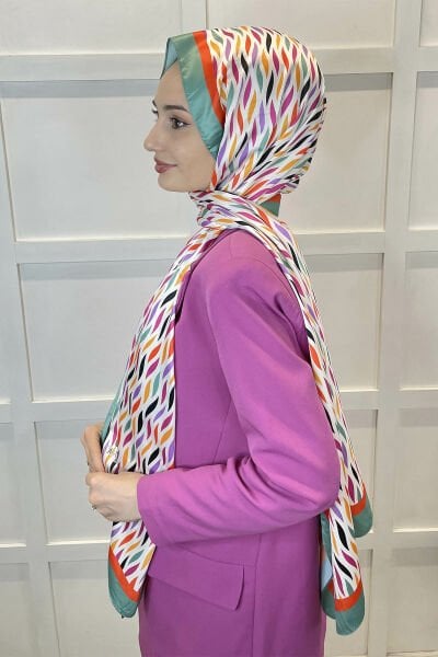 Quare Silky Shawl Stripe Pattern Stylish Hijab Shawl 01106 WATER GREEN