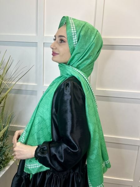 Hint İpek Kazayağı Desenli Monogram Şal 00910 BENETTON