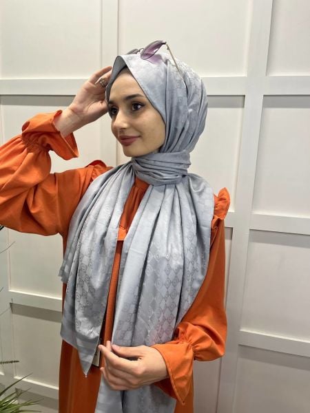 Cosie Monogram Patterned Jacquard Shawl 00905 GRAY