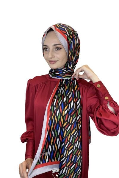 Quare Silky Shawl Stripe Pattern Stylish Hijab Shawl 01106 POMEGRANATE FLOWER