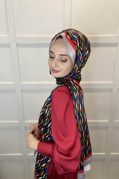 Quare Silky Shawl Stripe Pattern Stylish Hijab Shawl 01106 POMEGRANATE FLOWER