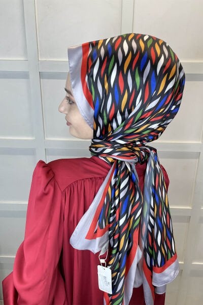 Quare Silky Shawl Stripe Pattern Stylish Hijab Shawl 01106 POMEGRANATE FLOWER