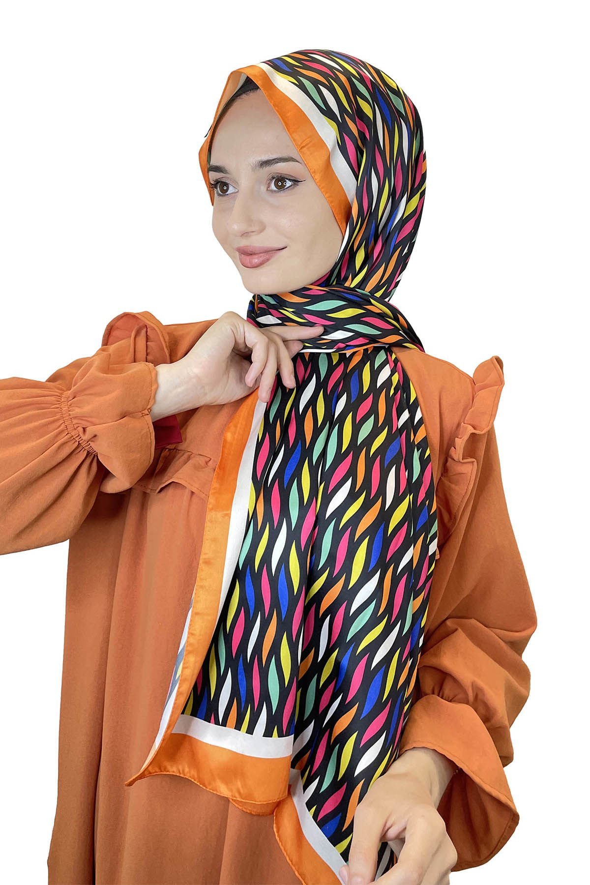 Quare İpeksi Şal Çizgi Desen Şık Tesettür Şal 01106 PORTAKAL RENGİ