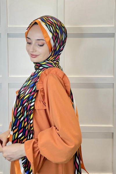 Quare Silky Shawl Stripe Pattern Stylish Hijab Shawl 01106 ORANGE COLOR