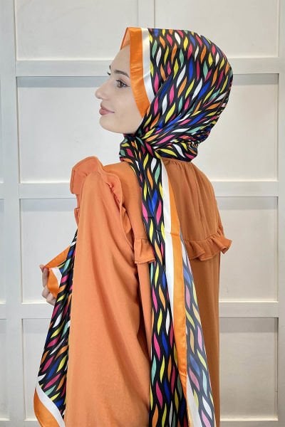 Quare Silky Shawl Stripe Pattern Stylish Hijab Shawl 01106 ORANGE COLOR