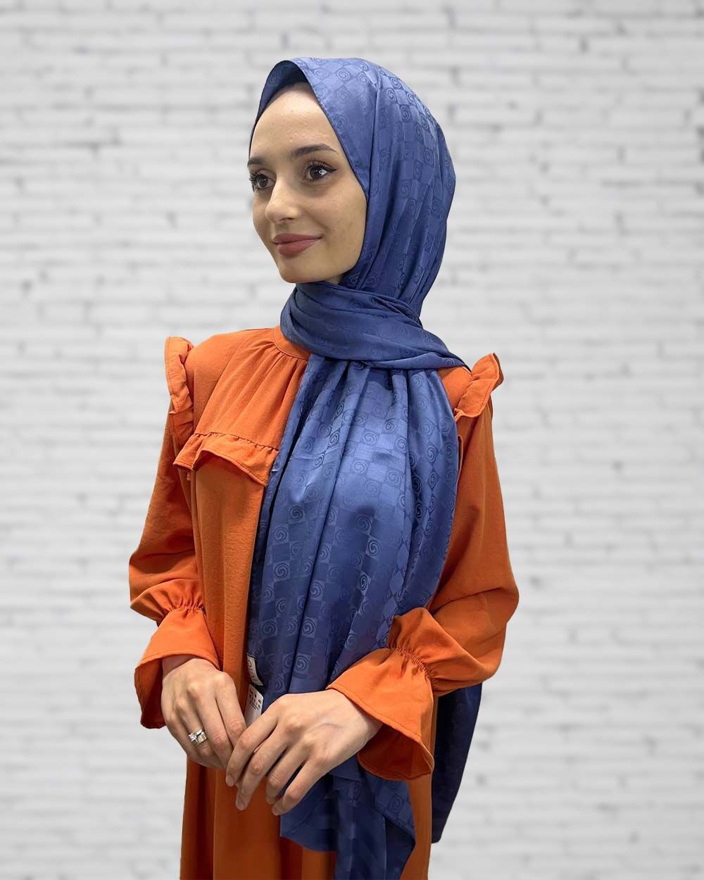 Cosie Monogram Desenli Jakarlı Şal 00905 İNDİGO