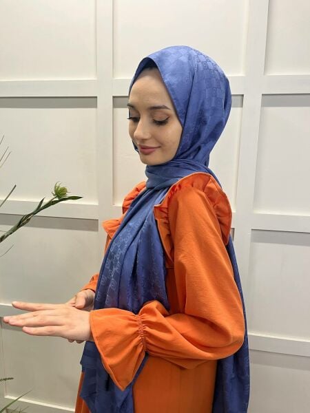 Cosie Monogram Patterned Jacquard Shawl 00905 INDIGO