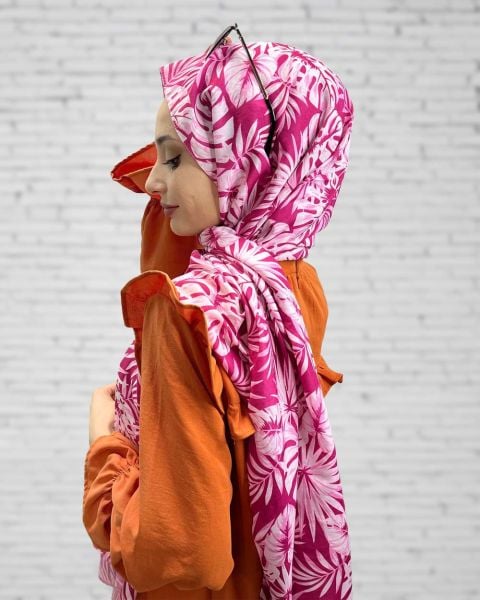 Cosie Flower Desen Pamuklu Şal 00903 FUŞYA