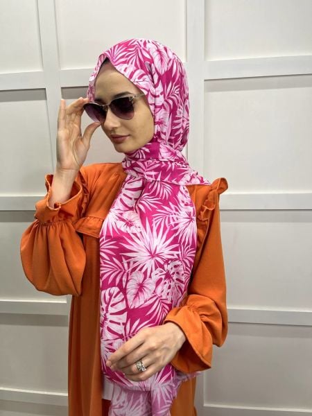 Cosie Flower Pattern Cotton Shawl 00903 Fuchsia
