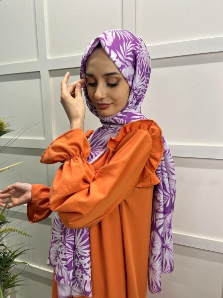 Cosie Flower Pattern Cotton Shawl 00903 LIGHT PURPLE