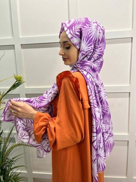 Cosie Flower Pattern Cotton Shawl 00903 LIGHT PURPLE
