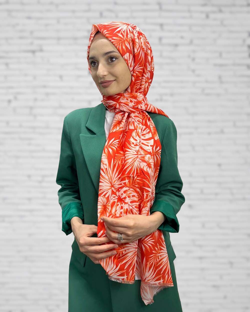 Cosie Flower Desen Pamuklu Şal 00903 KİREMİT