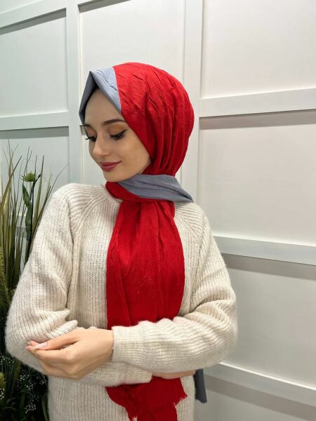 Loryan Scarf Çift Renk Bambu Kraş Şal 00693 KIRMIZI FÜME