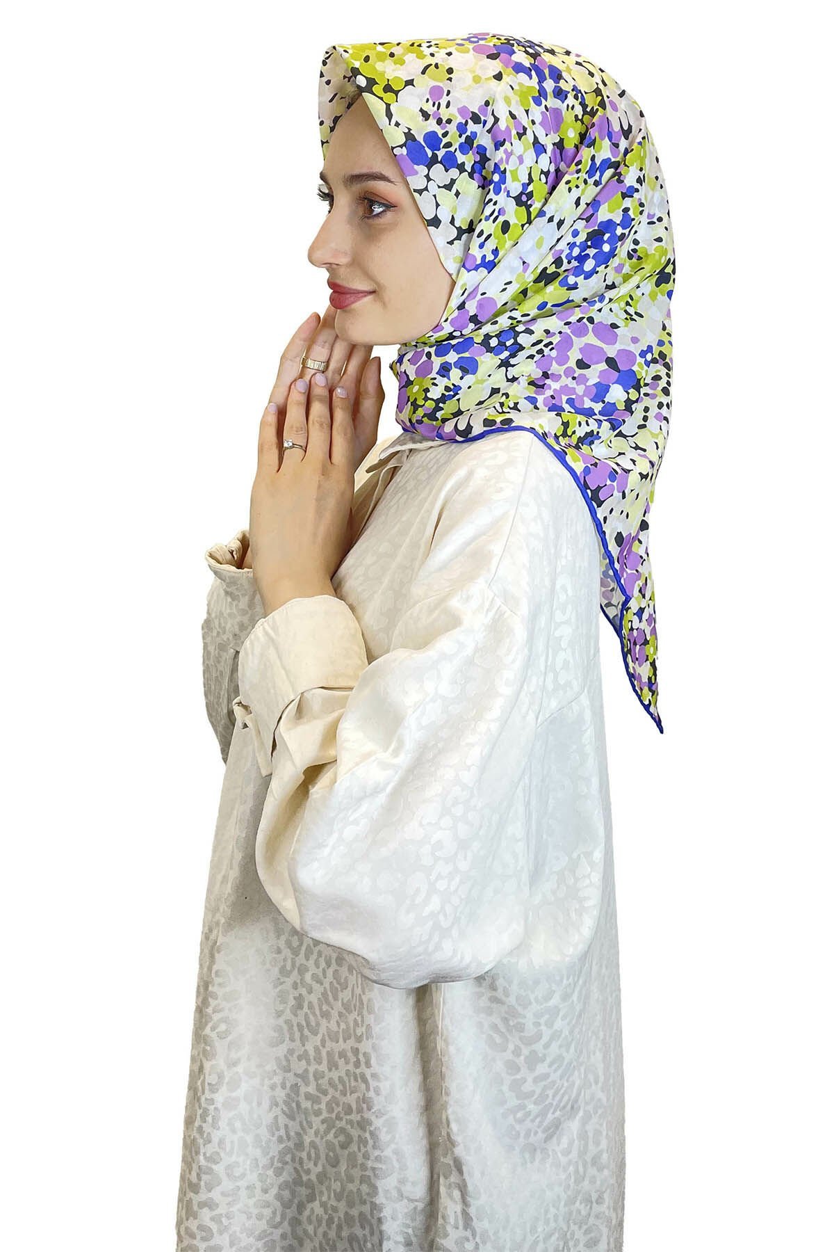 Emproyal Çiçek Desenli Pamuk Soft Eşarp 01094 KOYU LİLA