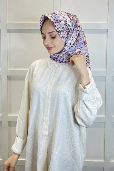 Emproyal Floral Patterned Cotton Soft Scarf 01094 PUDRA