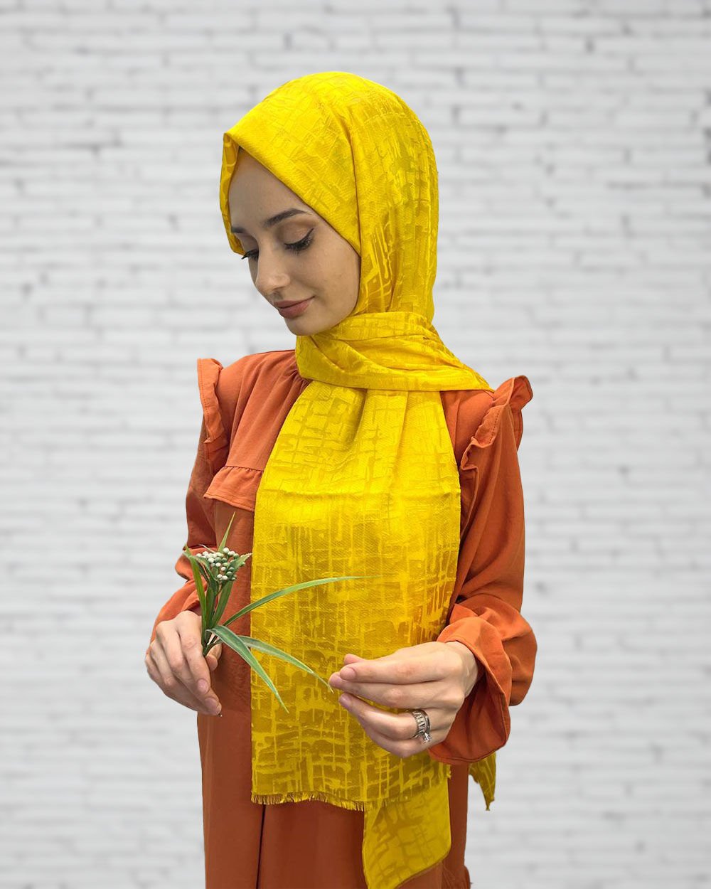 Cosie İthal  Desenli Yakma Şal 00829 SARI
