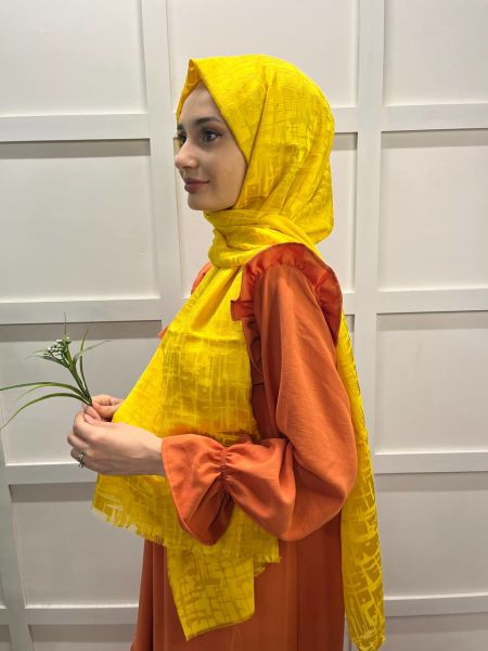 Cosie İthal  Desenli Yakma Şal 00829 SARI